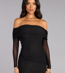 Sandy Off-The-Shoulder Mesh Formal Dress