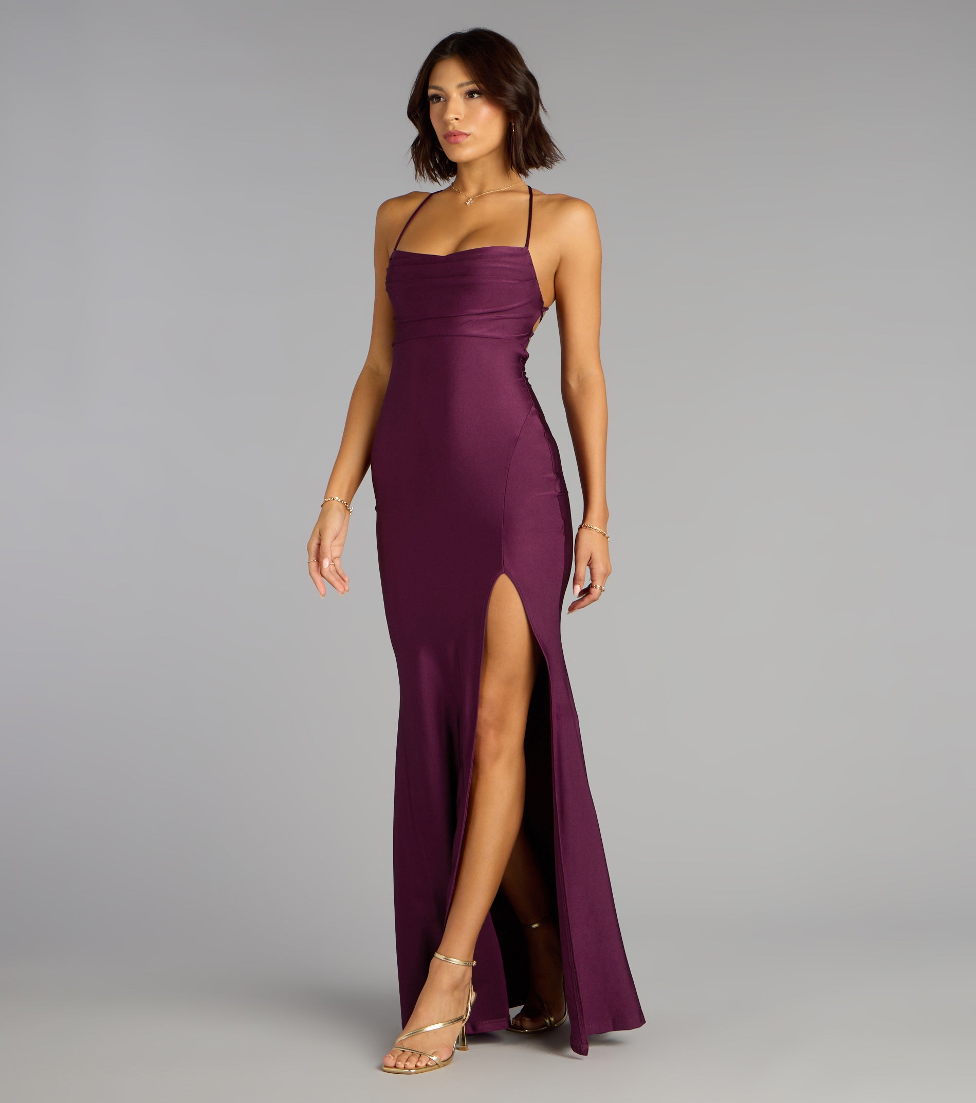 Delia Formal Cowl Neck Long Dress