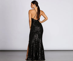 Deirdre Sequin Mesh Slit Gown