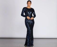 Teddi Sequin Long-Sleeve Gown