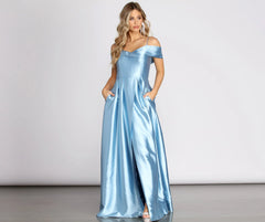Cecilia Satin Off Shoulder A-Line Dress