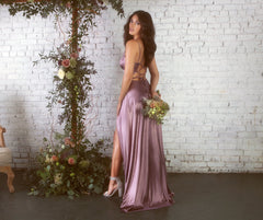 Brielle Stretch Satin V Neck Formal Dress