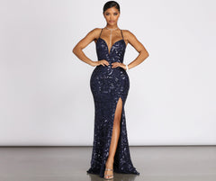 Alese Scroll Sequin Cross Back Mermaid Dress