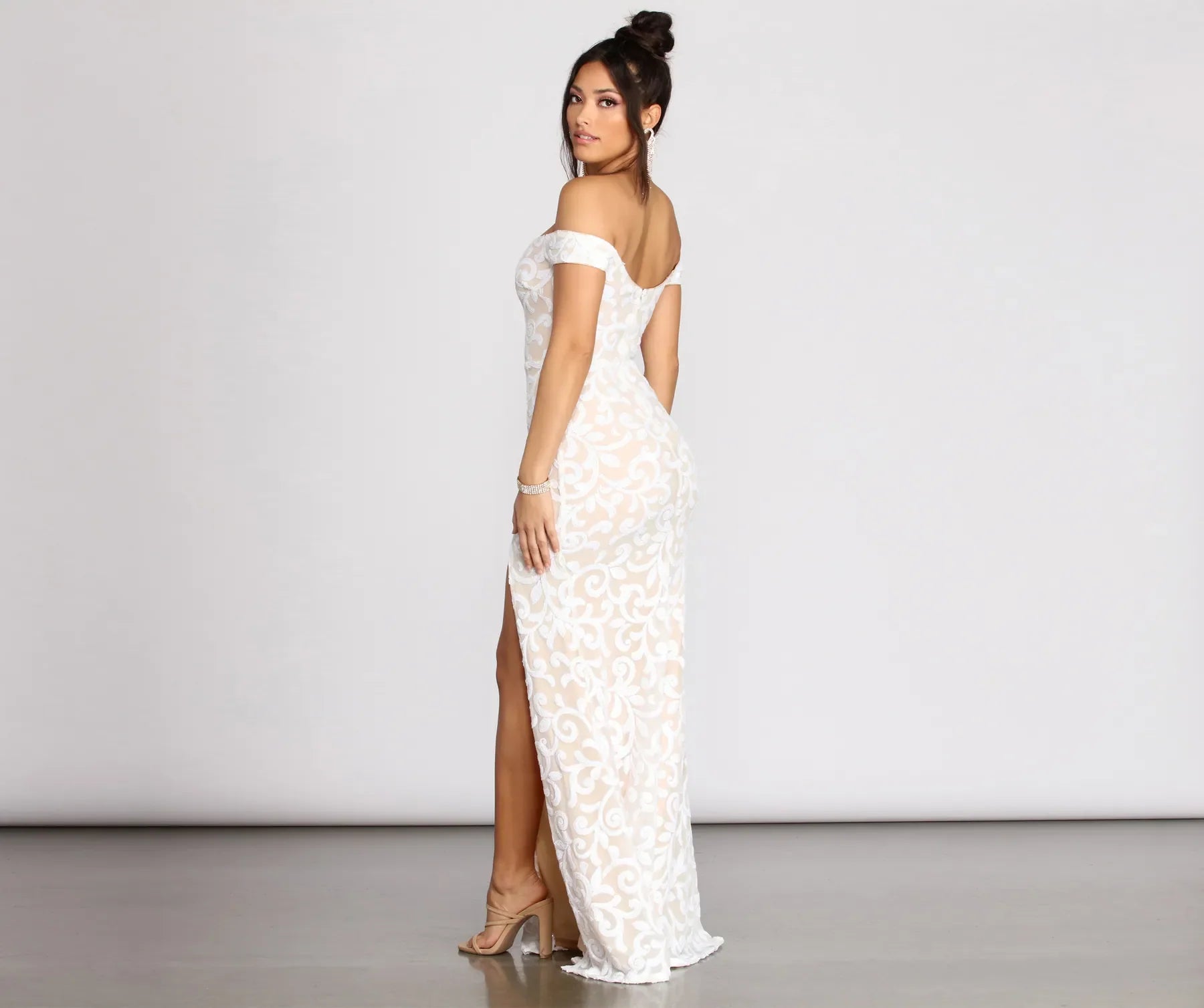 Marzia Scroll Sequin Mesh Mermaid Dress