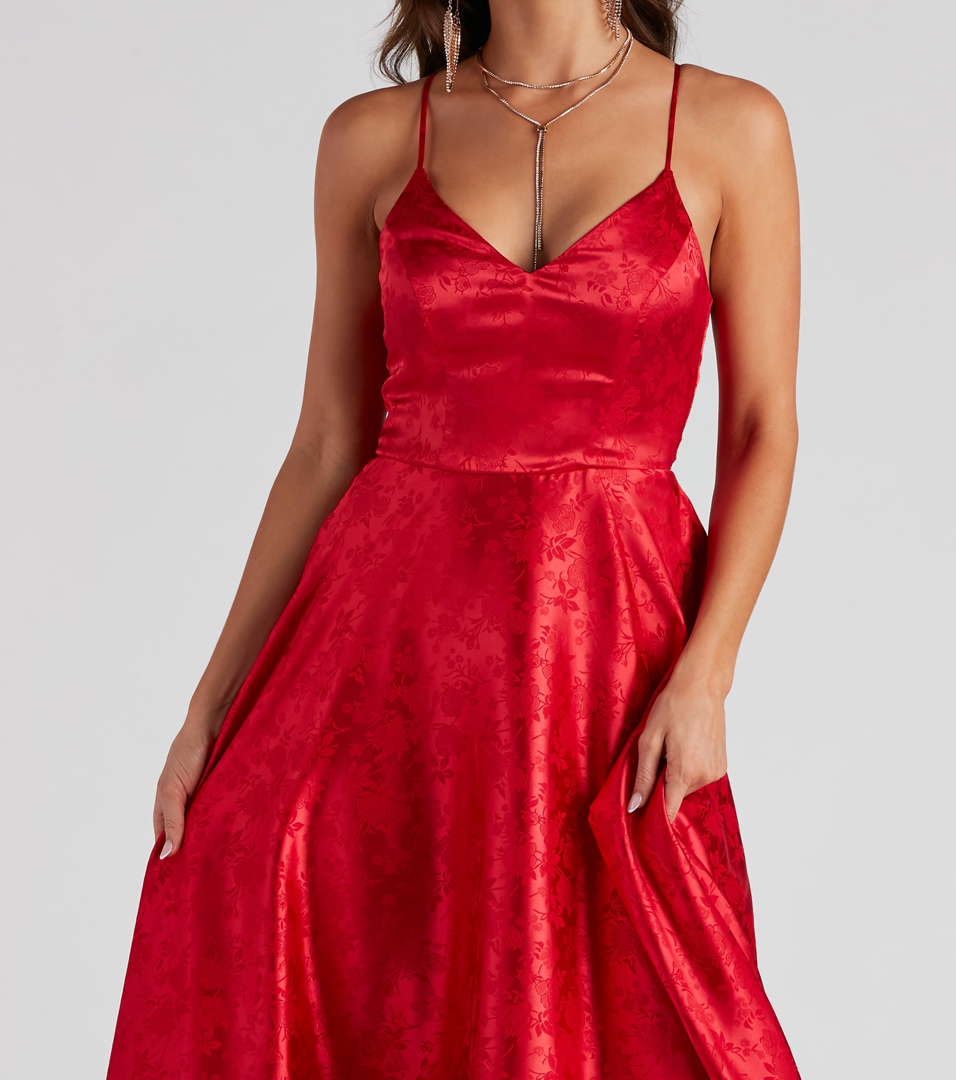 Natasha Floral Satin A-Line Dress