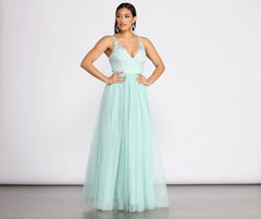 Jamie Lace Floral Applique Mesh A-Line Dress