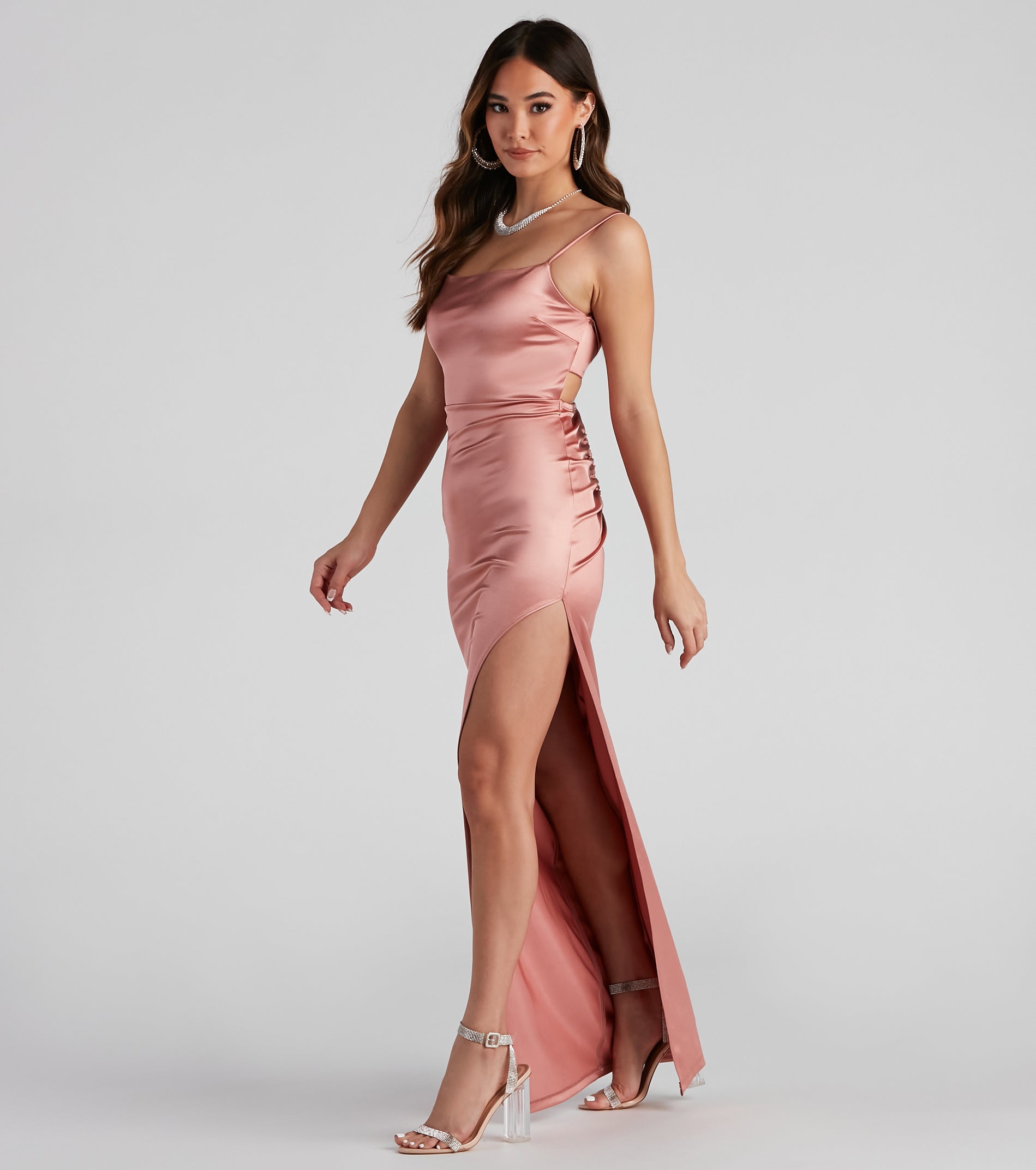 Ayla High Slit Satin Dress