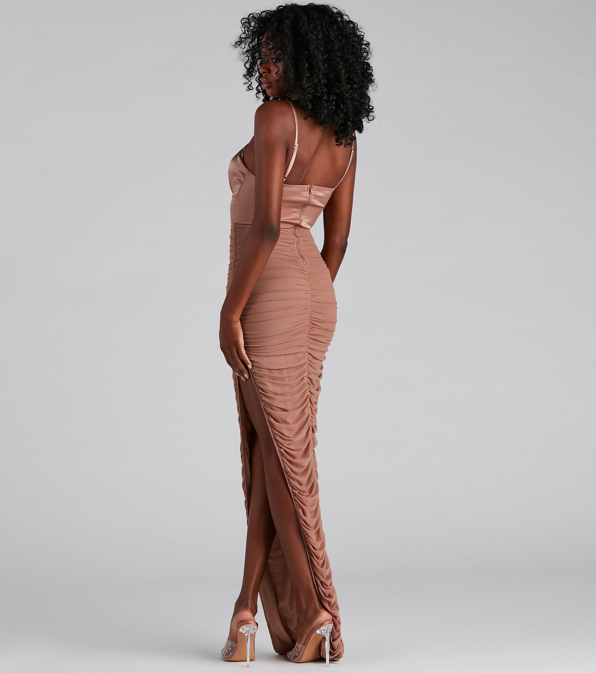 Myka Formal Square Neck Mesh Dress