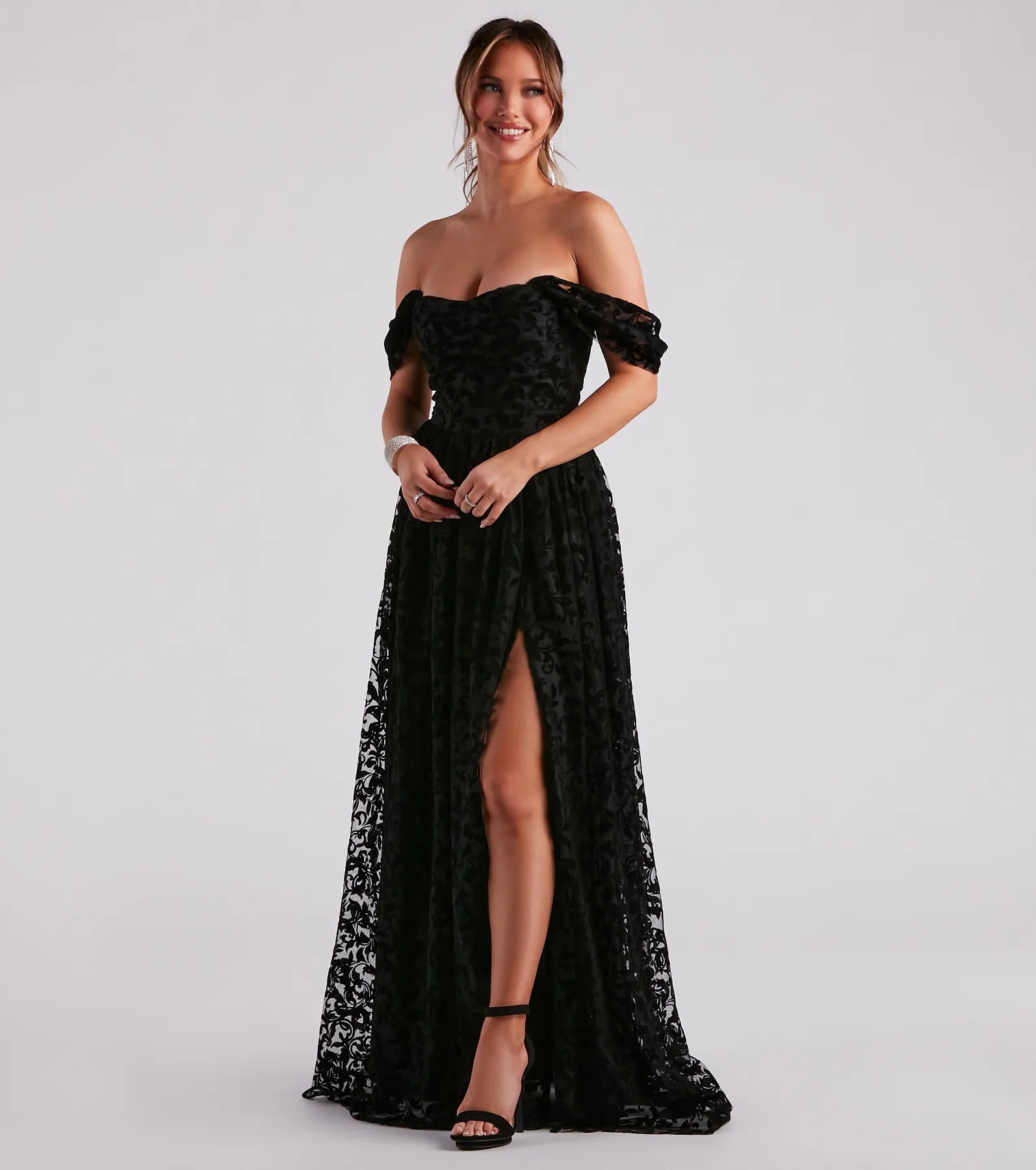 Nyra Formal Flocked Velvet A-Line Dress