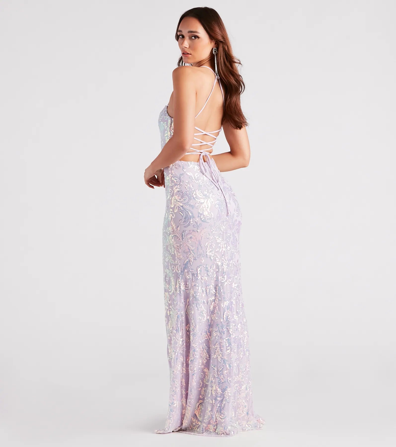 Jayleen Formal Sequin Lace-Up A-Line Dress