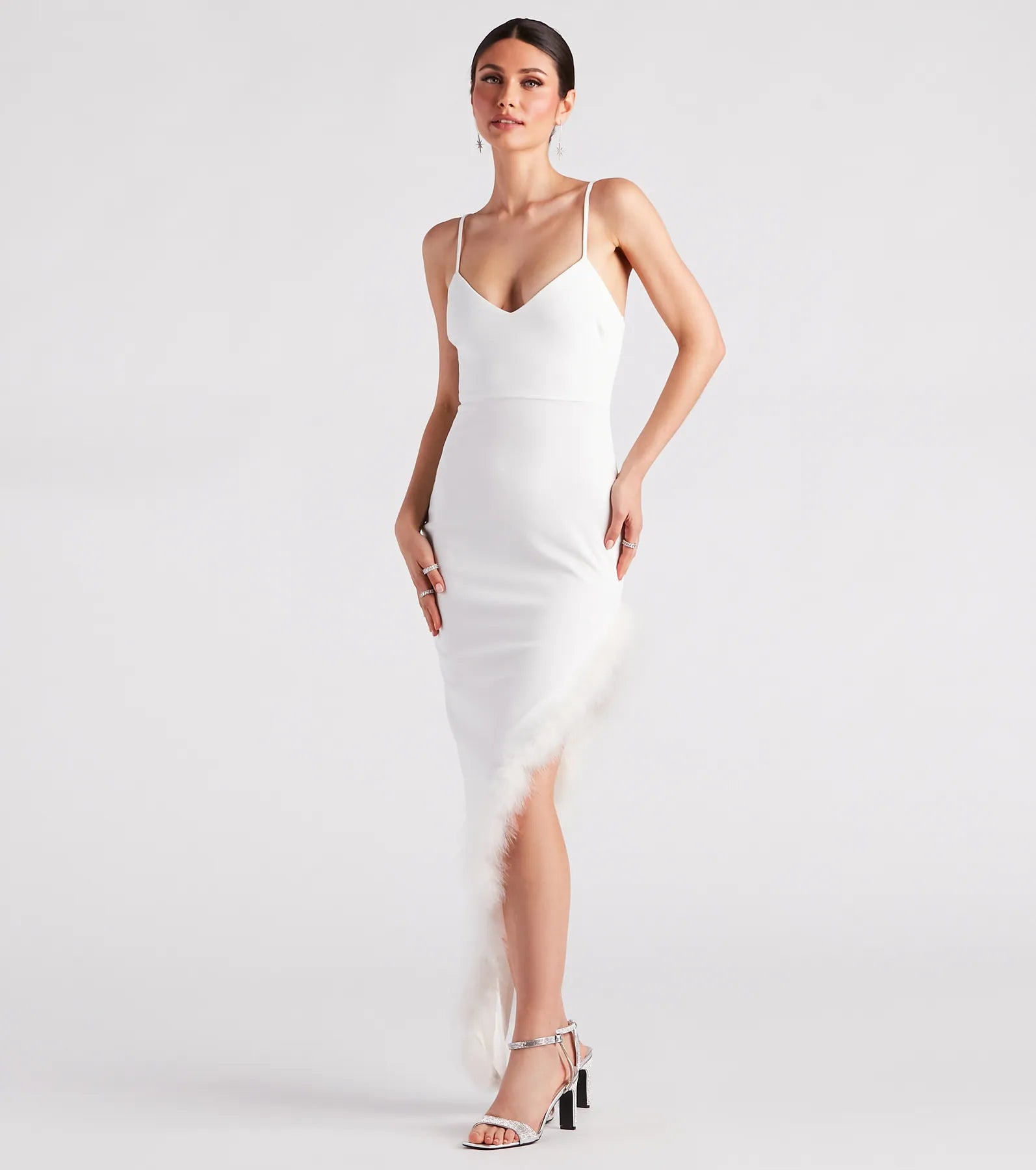 Kamila Formal Crepe Marabou Feather Dress