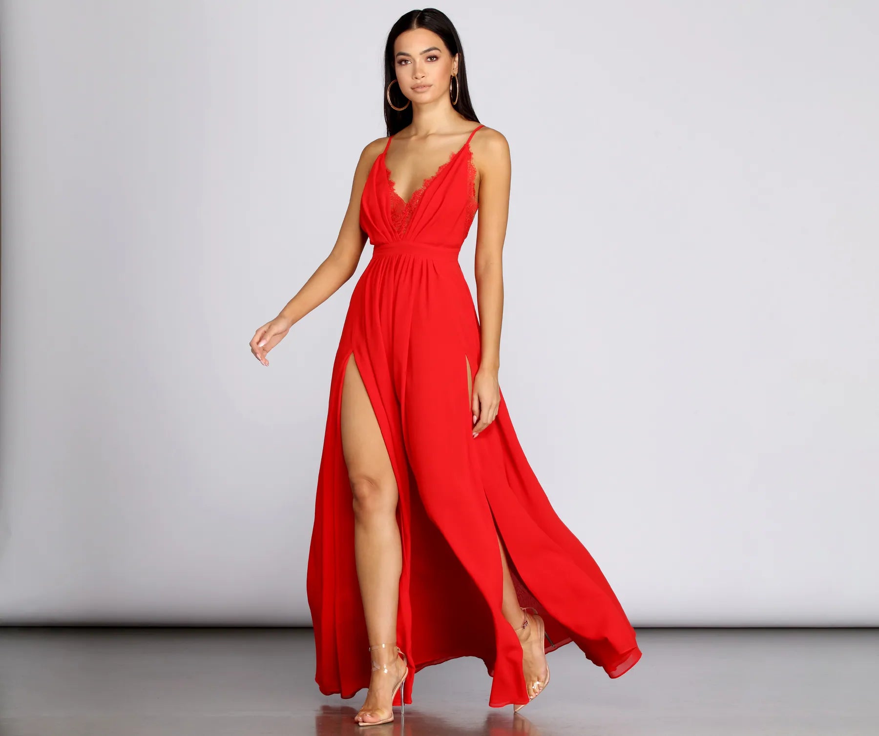 Angelique Formal High Slit Lace Dress