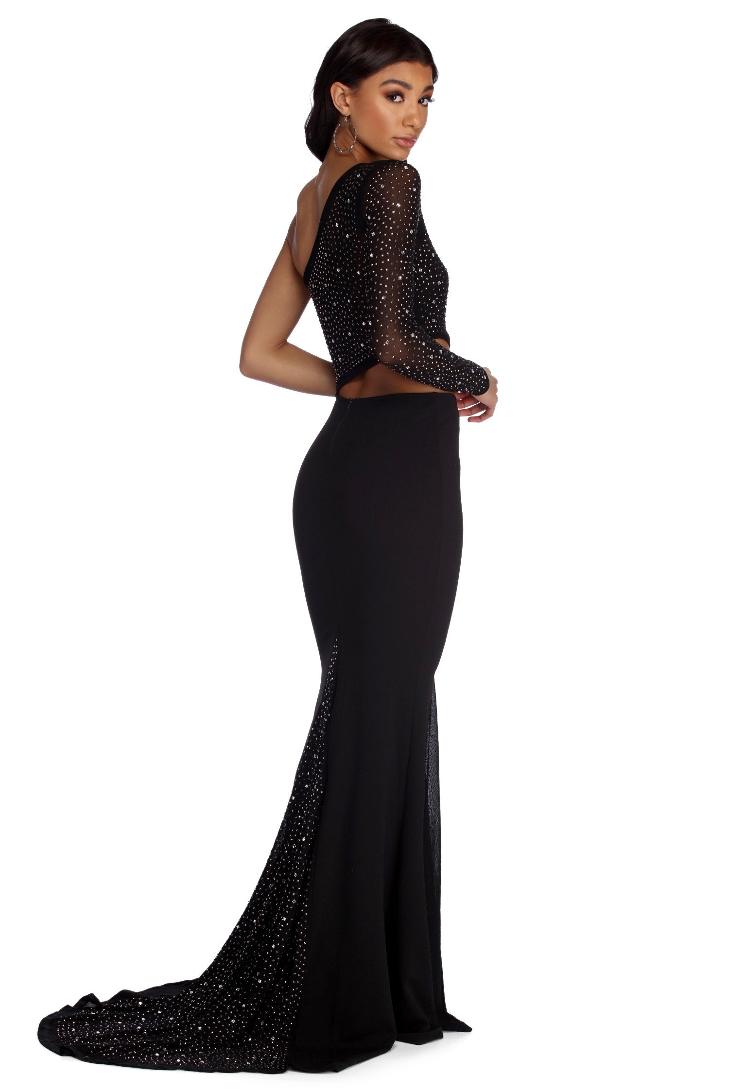 Bria Formal One Shoulder Heat Stone Dress