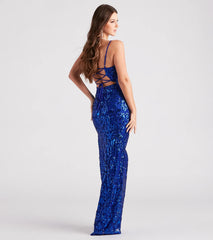 Samara Lace-Up High Slit Sequin Formal Dress