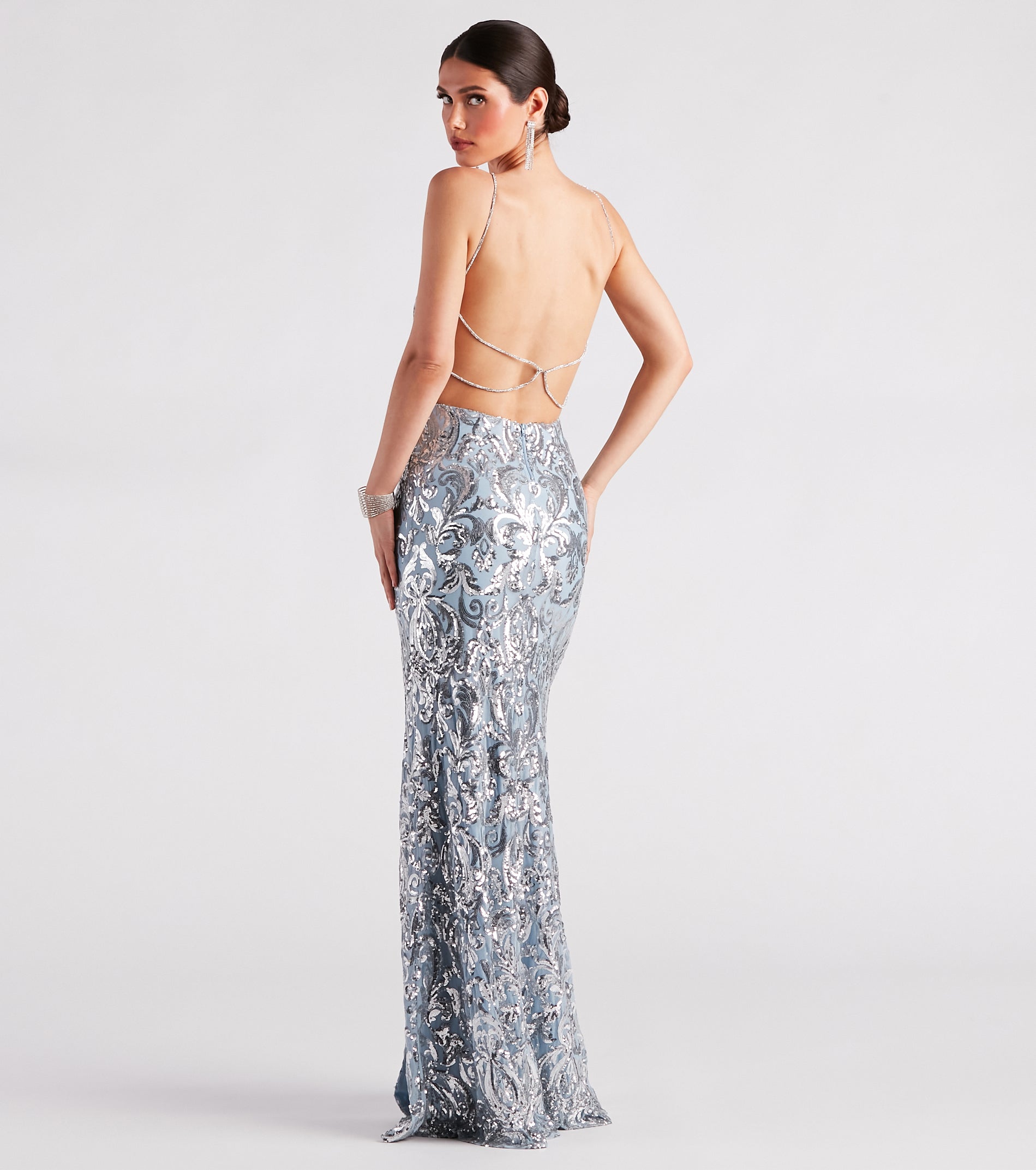 Lexi Formal Sequin Rhinestone A-Line Dress