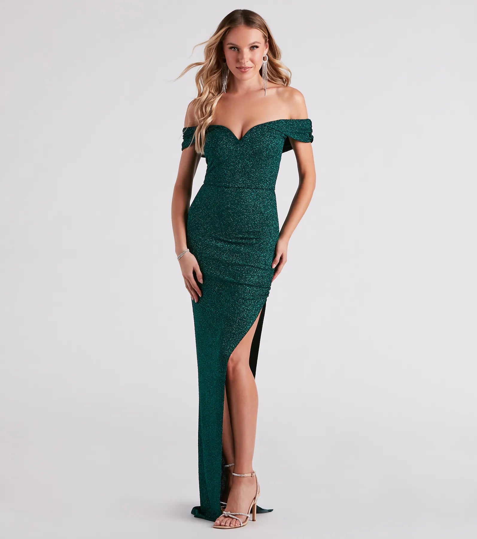 Elianna Off-The-Shoulder Glitter Formal Dress
