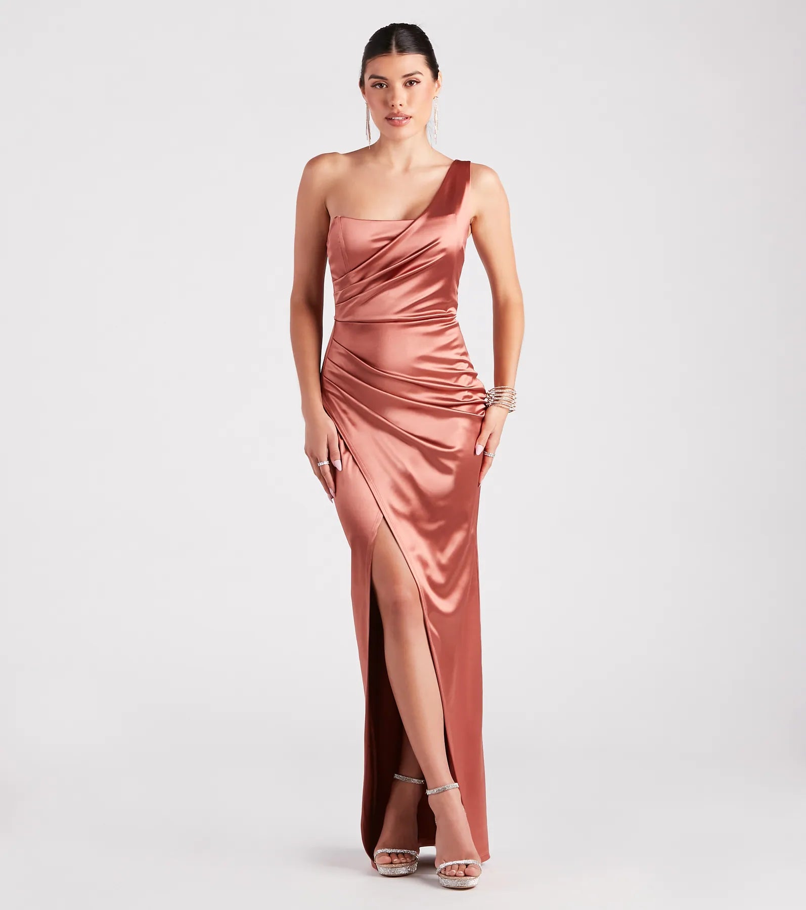 Isla Satin One-Shoulder Wrap Dress