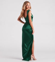 Amora Ruched Satin High Slit Formal Dress