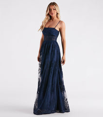 Carmelle Formal Flocked Mesh A-Line Dress