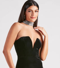 Gemma Rhinestone Collar Velvet Strapless Mermaid Dress