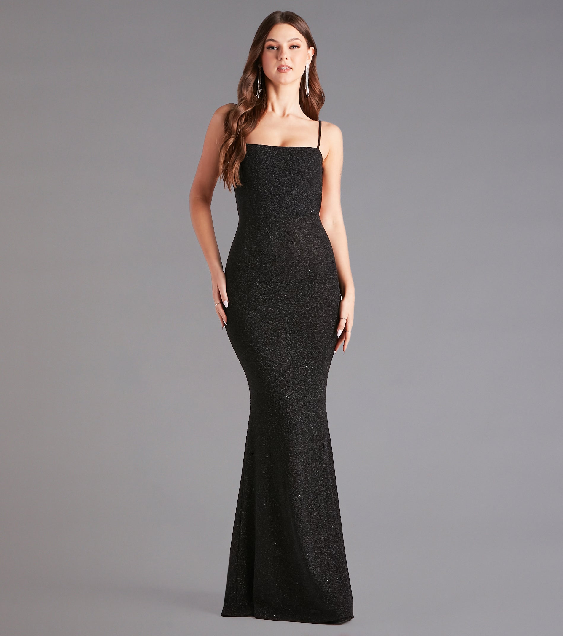 Gwendolyn Glitter Knit Bow-Back Mermaid Dress