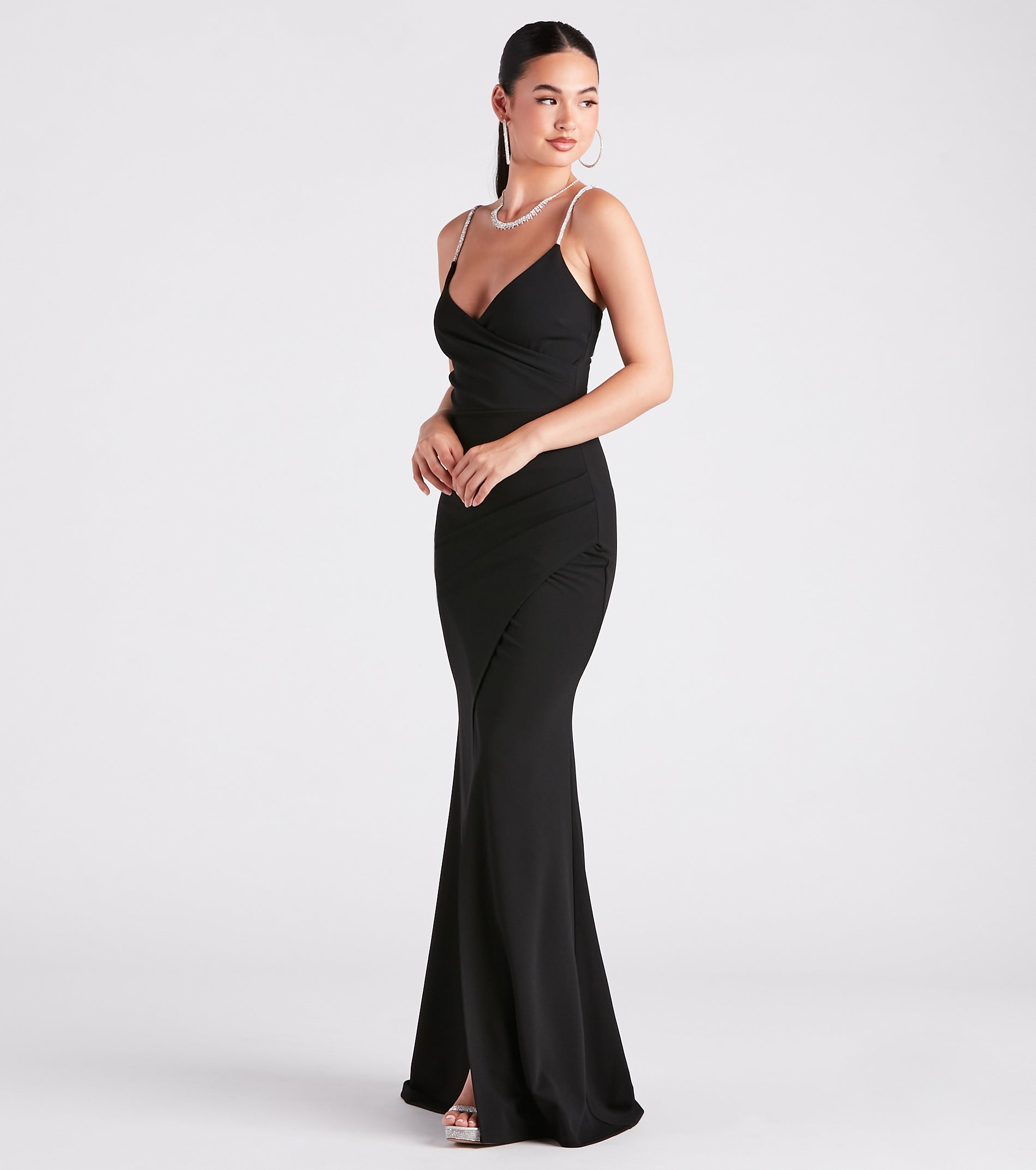 Rosalie Rhinestone Strap Mermaid Wrap Dress