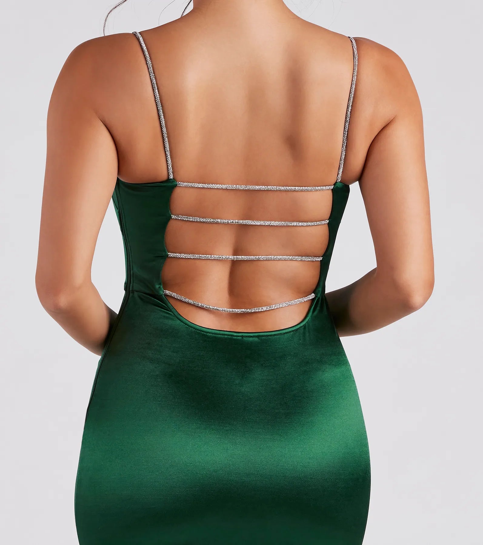 Annaliese Formal Satin Rhinestone Mermaid Dress