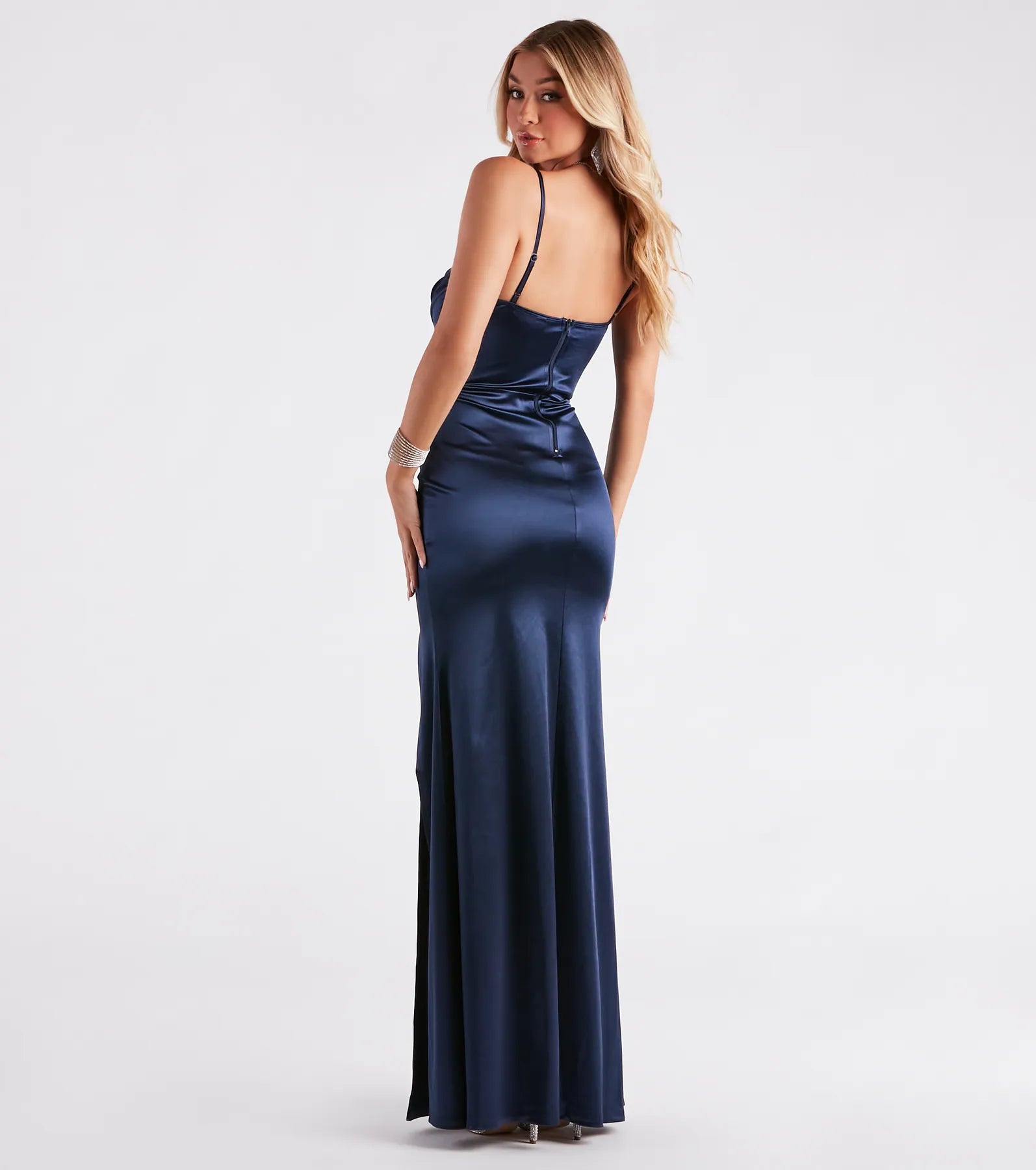 Jules Formal Satin Pleat Long Dress