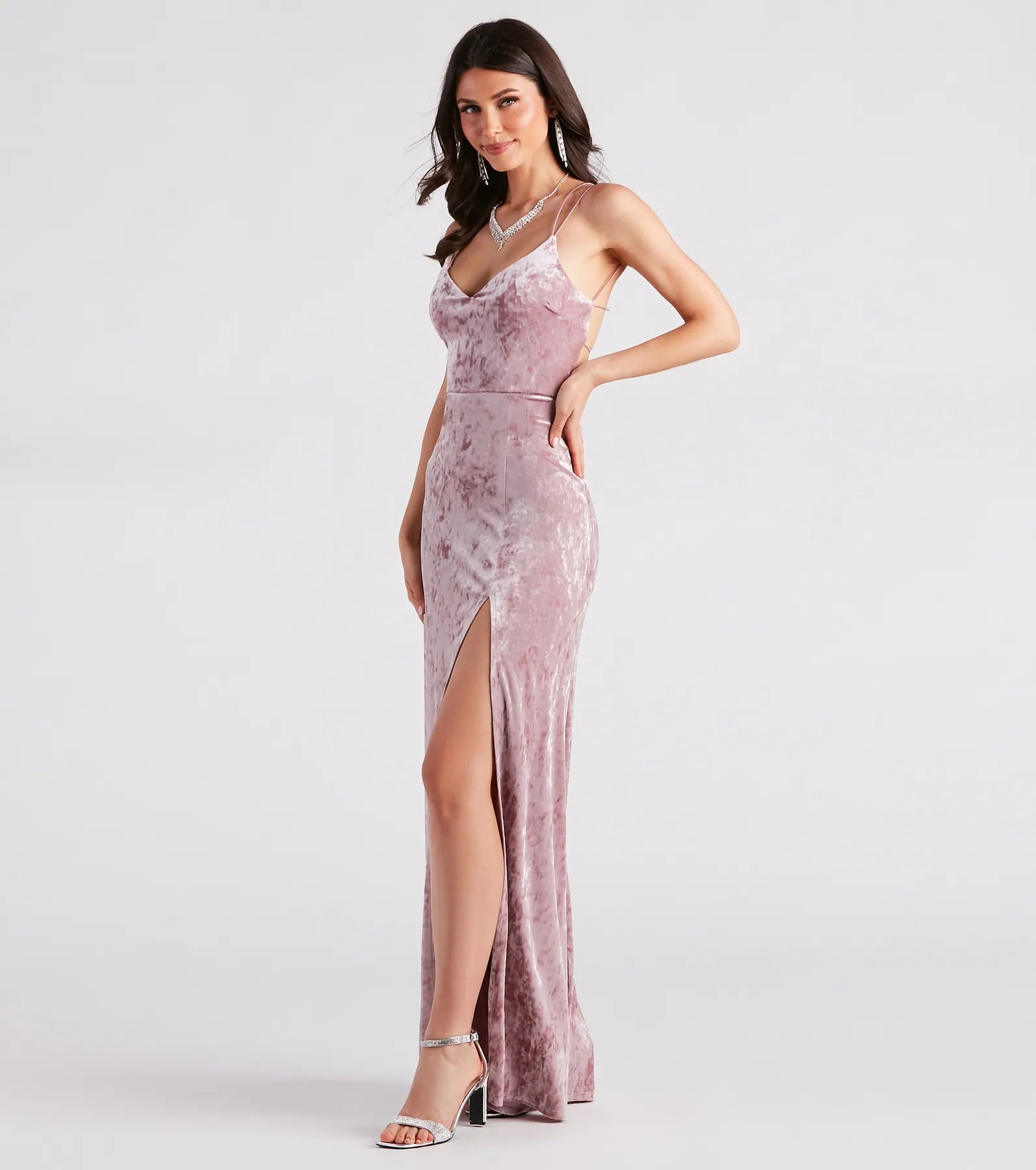 Samaria Formal Crushed Velvet Long Dress