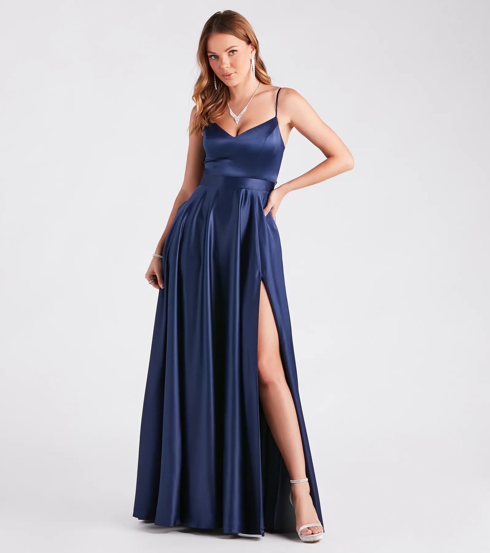Emilie Satin Tie-Back A-Line Formal Dress
