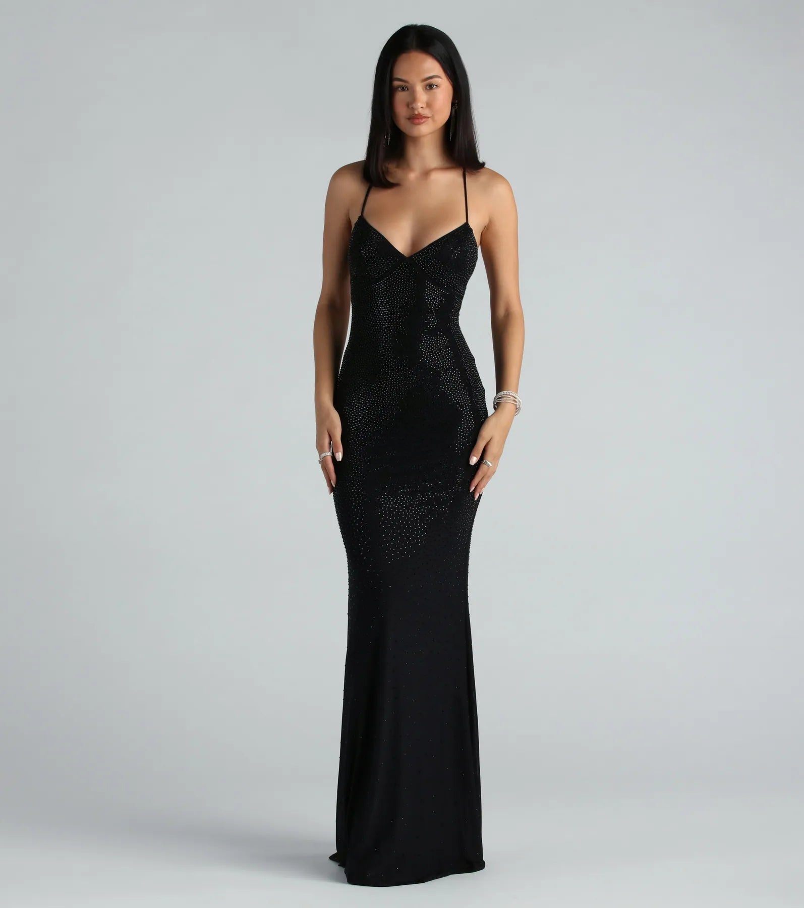 Blair Lace-Up A-Line Rhinestone Formal Dress