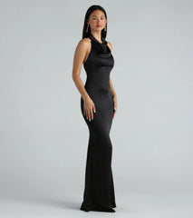 Amber Formal Satin Halter Open Back Long Dress