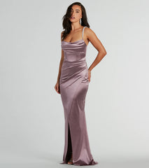 Sam Faux Pearl Strap Mermaid Satin Formal Dress