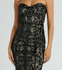 Serena Strapless Corset Sequin Column Formal Dress