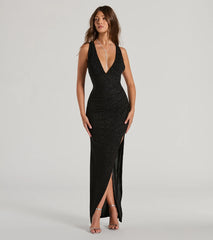 Olivia V-Neck Strappy Column Glitter Formal Dress
