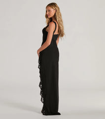 Megan Sweetheart Lace Ruffle Crepe Slim Formal Dress