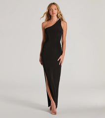 Lilianne One-Shoulder Strappy Back Slit Formal Dress