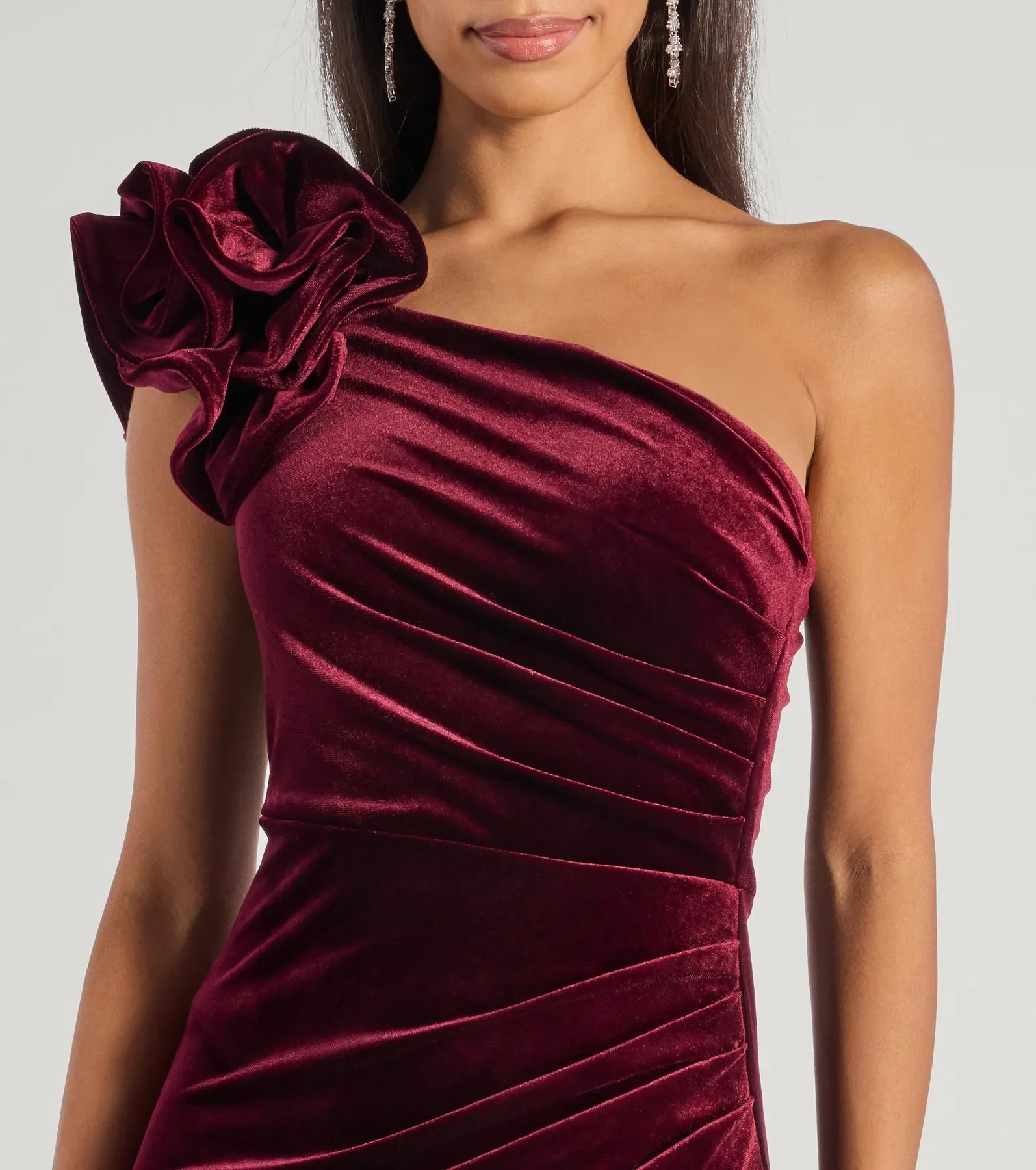 Freida Velvet Ruffled One-Shoulder Formal Dress