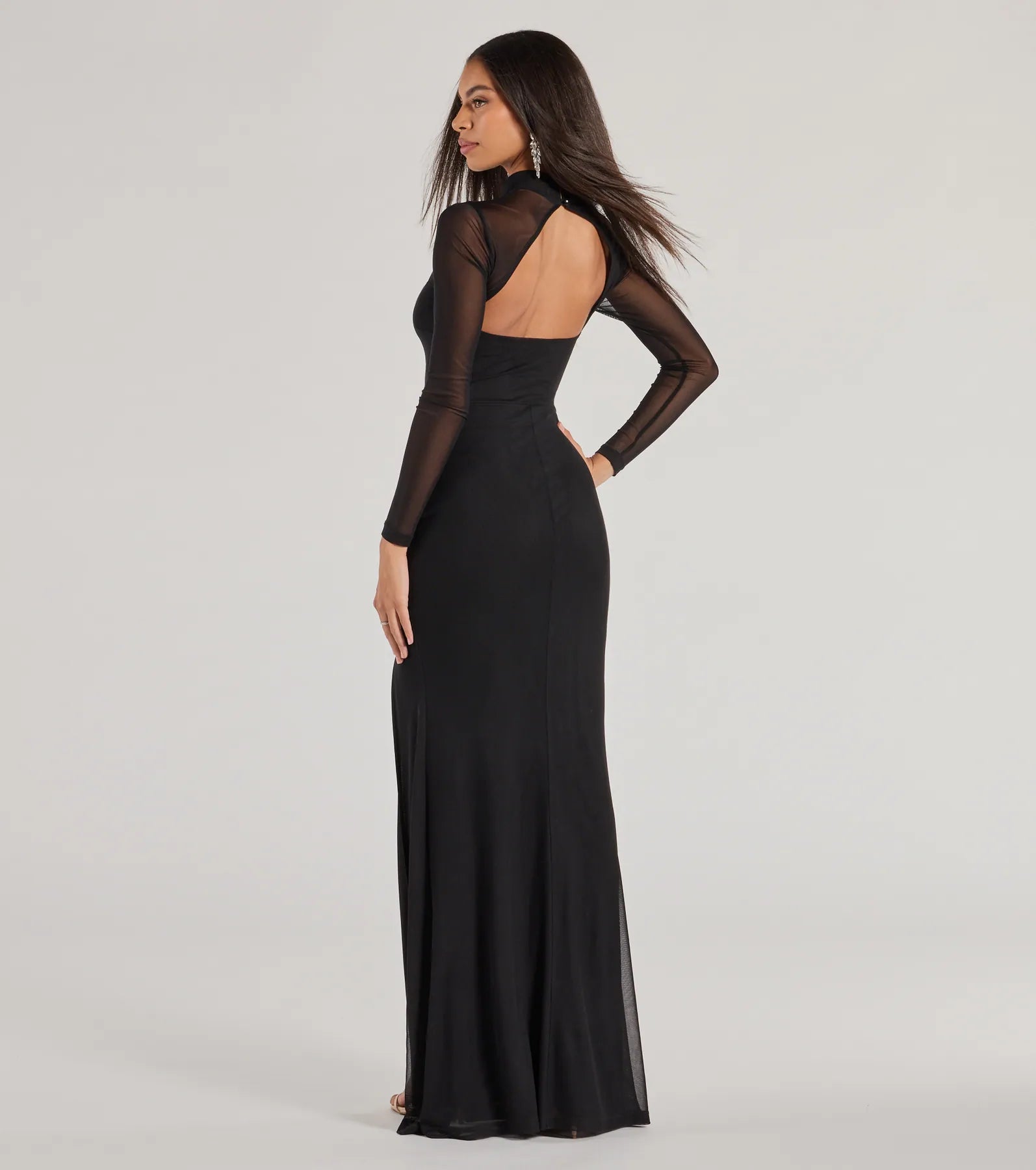 Linnea Sheer Mesh Mock Neck Cutout Mermaid Dress