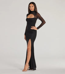 Linnea Sheer Mesh Mock Neck Cutout Mermaid Dress