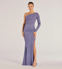 Arianne One-Shoulder Glitter Mermaid Dress