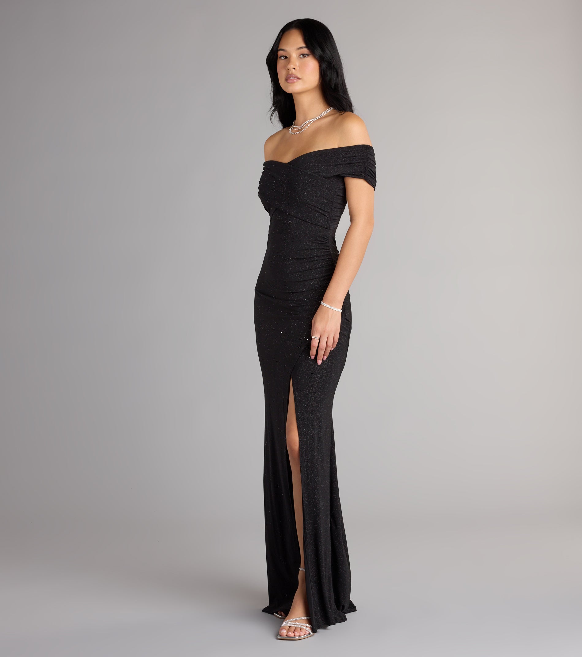 Giada Glitter Knit Off-the-Shoulder Column Dress