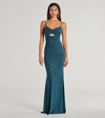 Della Glitter Knit Twist-Front Cutout Mermaid Dress