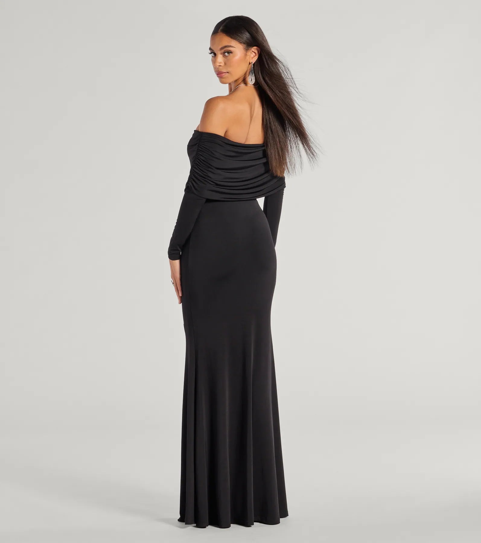 Carmen Off-The-Shoulder Long Sleeve Column Dress