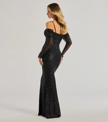 Parker Off-The-Shoulder Beaded Sequin Column Dress