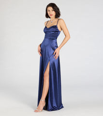 Ashtyn Glitter Satin High Slit A-Line Formal Dress