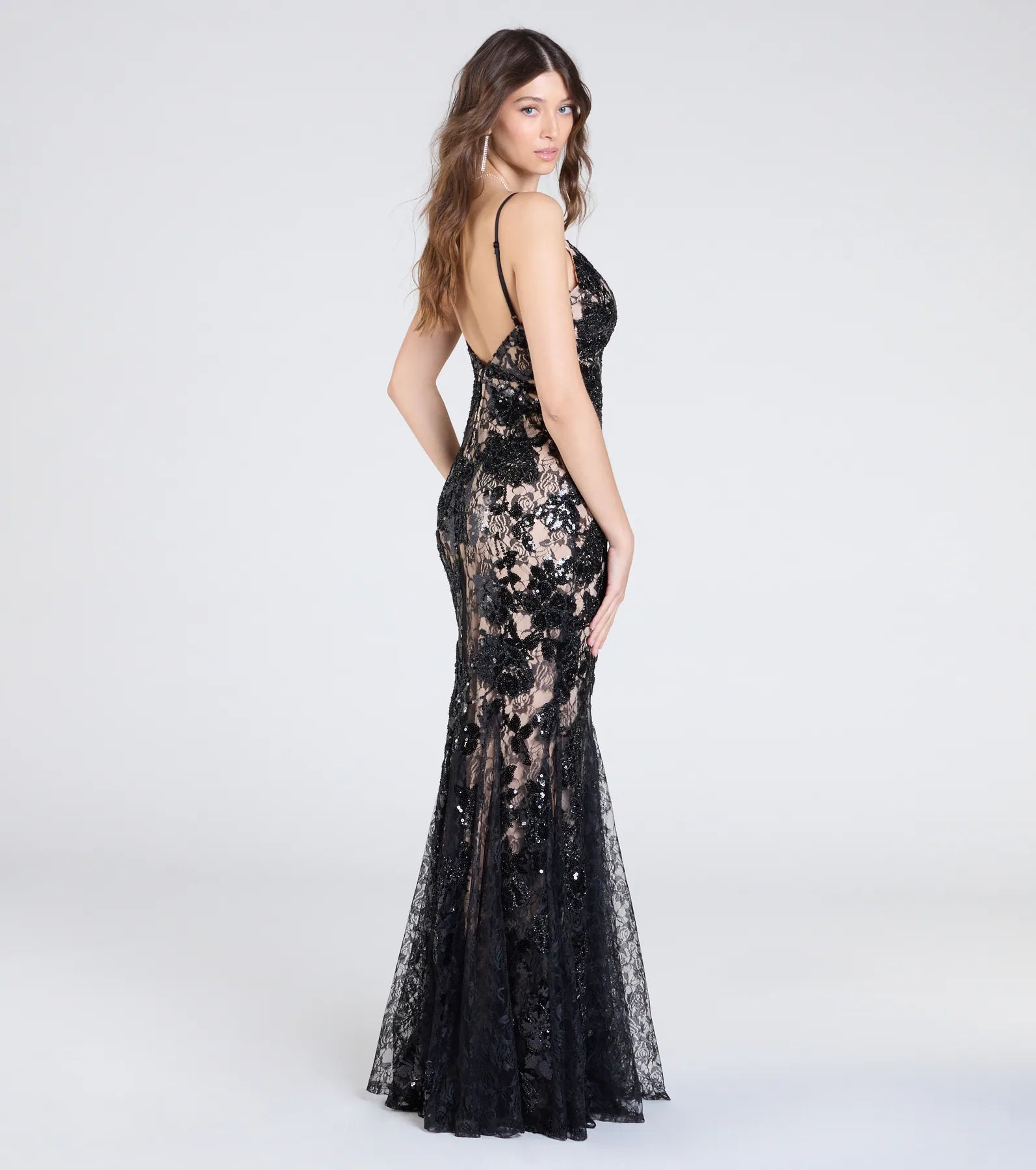 Naima V-Neck Mermaid Lace Sequin Formal Dress