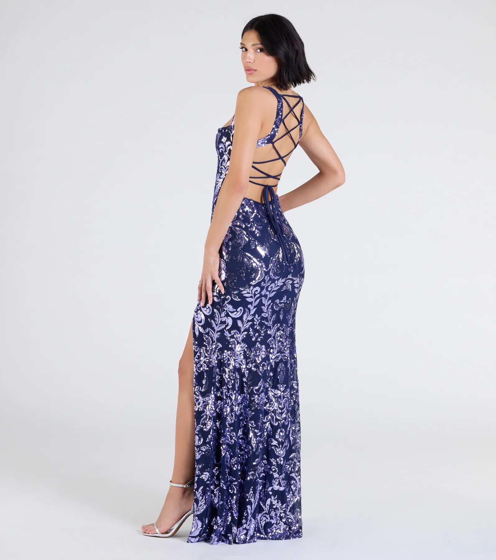 Moira Lace-Up Sequin Formal Dress