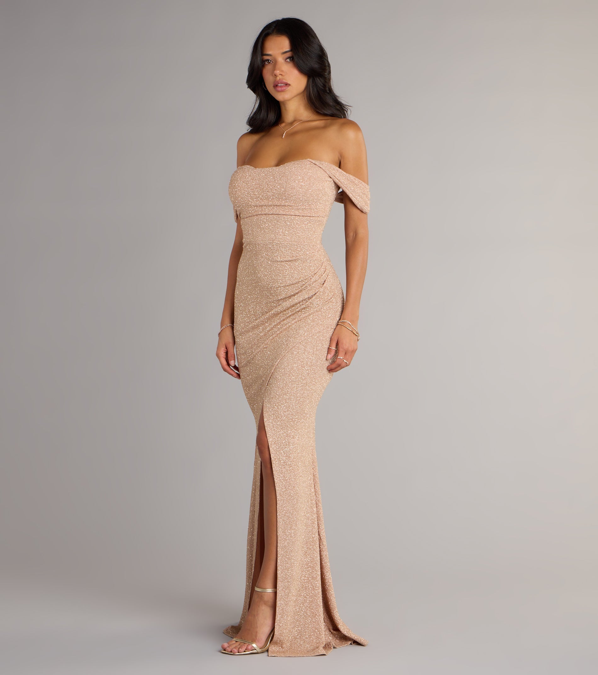 Airlie Formal Glitter Off-The-Shoulder Dress