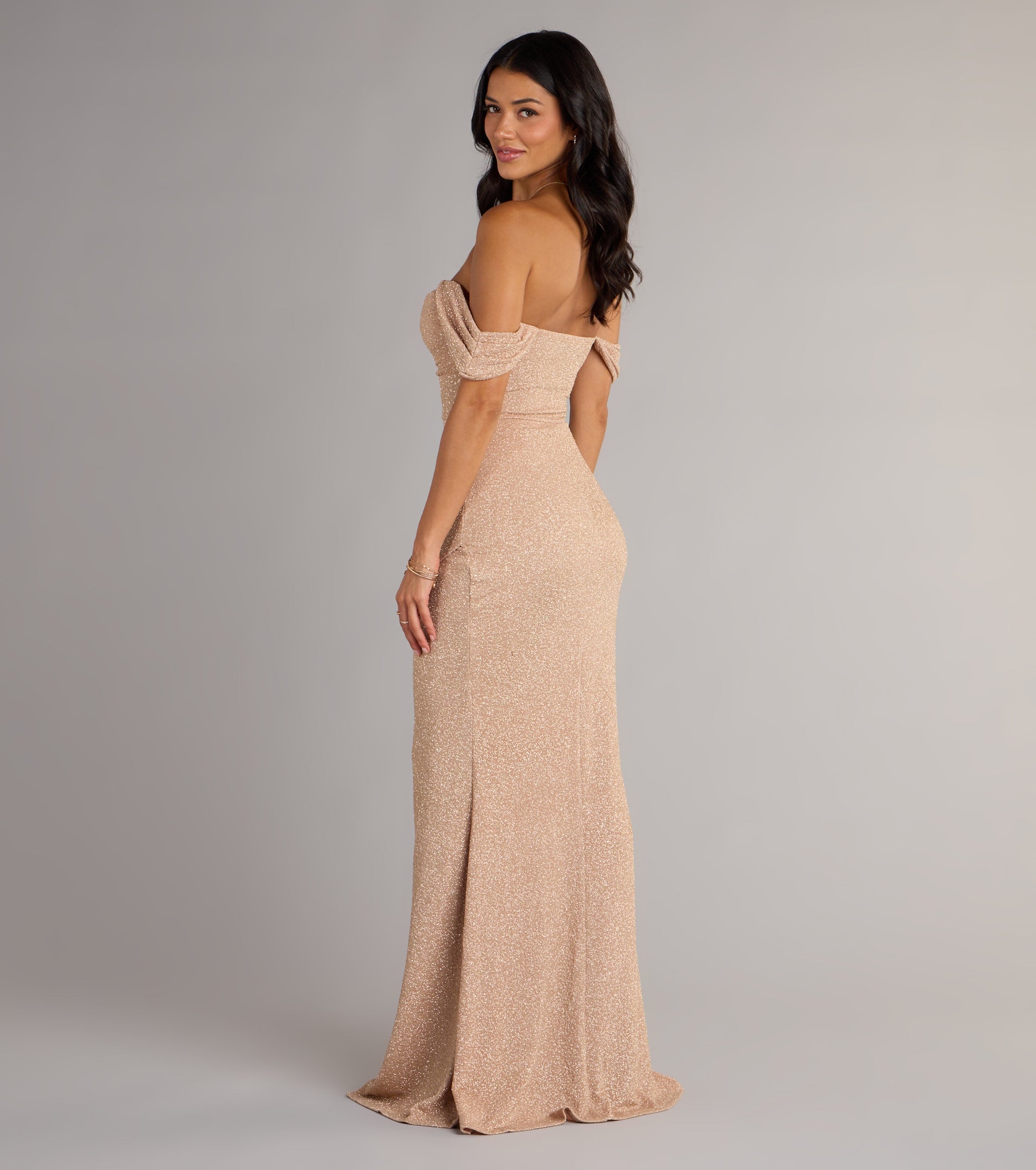 Airlie Formal Glitter Off-The-Shoulder Dress